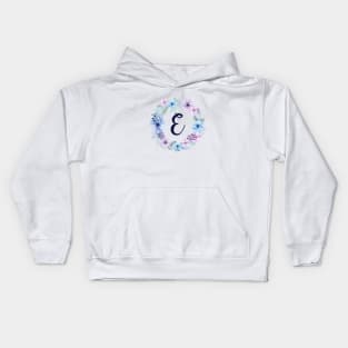 Floral Monogram E Icy Winter Blossoms Kids Hoodie